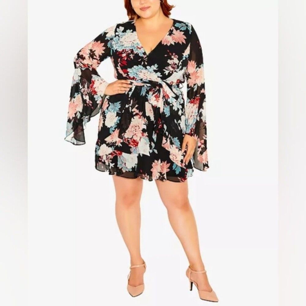 City Chic Black Summer Flirt Floral Dress Plus Size 16 NWT